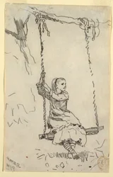 Tegning, Jente på en huske, 1879