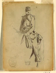 Tegning, ridende kavalerioffiser, 1862