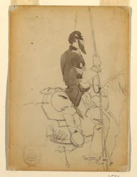Tegning, Ridende kavalerist, 1862