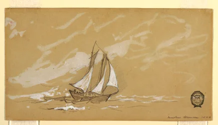 Tegning, Skonnert med tre dorier, 1880