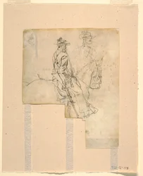 Tegning, sidevisning av en bereden offiser, 1862