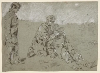 Tegning, Soldat som gir vann til en såret ledsager, 1864