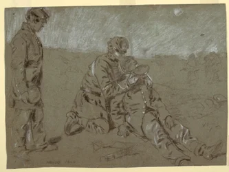 Tegning, Soldat som gir vann til en såret ledsager, 1864