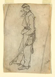Tegning, Soldat med sverd og pipe, 1862