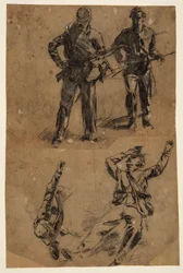 Tegning, studier av soldater, 1863–65