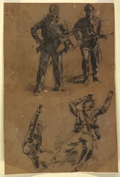 Tegning, studier av soldater, 1863–65