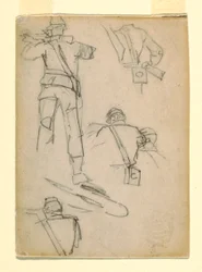 Tegning, studier av soldater som sikter, 1862