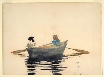 Tegning, To jenter i en robåt, 1876–80