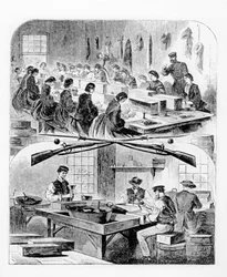 Fylle patroner ved arsenalet i Watertown, Massachusetts, 1860-tallet