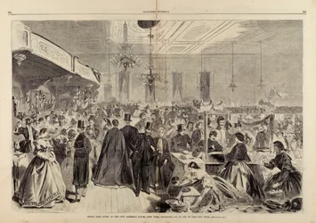 Stormesse holdt i byens forsamlingslokaler i New York, desember 1861, til hjelp for byens fattige, fra Harper#39;s Weekly, 28. desember 1861