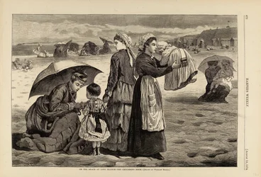 På stranden ved Long Branch – Barnetimen, fra Harper#39;s Weekly, 15. august 1874