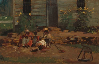 Skisse av en hyttegård, ca. 1876.