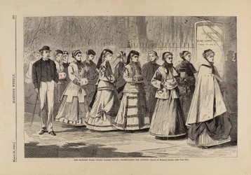 Morgenvandringen – Unge damers skole som promenerer langs avenyen, fra Harper#39;s Weekly, 28. mars 1868