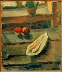 Stilleben med melon og epler