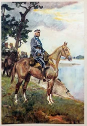 Rytterportrett av Marechal Jozef (Joseph) Klemens Pilsudski (1867-1935) på sin favoritthest Kasztanka. Maleri av Woiciech Von Kossak (1857-1942)