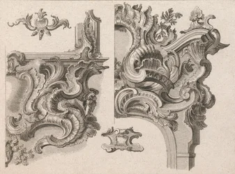 Forslag til dekorasjon av nedre høyre og øverste høyre på en alterramme..., trykt ca. 1750-56.