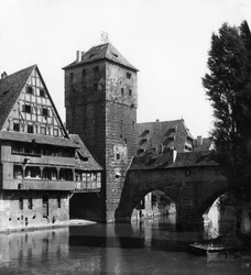 Henkersteg The Hangmans Bridge, Nürnberg, Bayern, Tyskland, ca 1900-tallet.