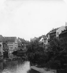 Fleischbrucke Meat Bridge, Nürnberg, Tyskland, ca 1900-tallet.
