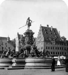 Neptunfontenen, Nürnberg, Tyskland, ca 1900-tallet.