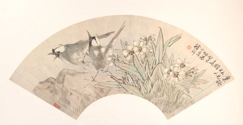 Fugler og Narcissus, datert 1883.