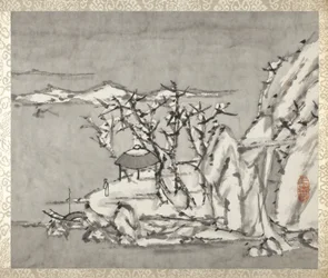 Landskap og figur, fra et album med landskap og kalligrafi for Liu Songfu