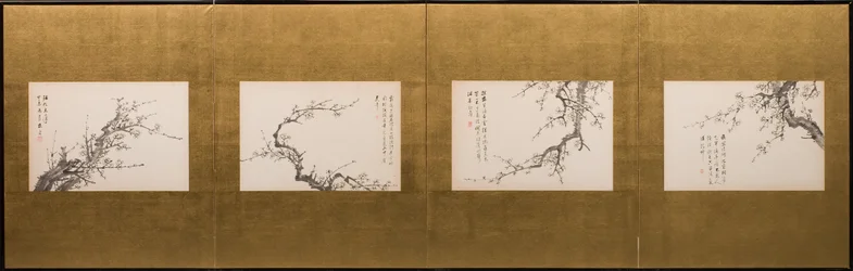 Prunusblomster, foldeskjerm, Edo-perioden 1844 (blekk på papir) (se også 752778-82)