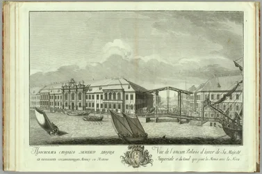 Det andre vinterpalasset med kanal- og brobok til 50-årsjubileet for grunnleggelsen av St. Petersburg, 1753