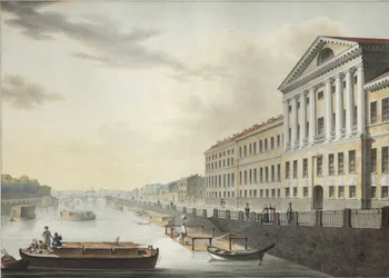 Utsikt over Fontanka-elven fra Izmailovsky-broen, 1820-1823