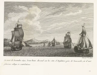 Jan Bart for de Engelse kysten ved Newcastle, 1692 I november 1692 drar Jean-Bart ned på kysten av England, nær Newcastle, hvor han legger flere landsbyer til bidrag (tittel på objekt) Samling av kampene til Jean-Bart, fløysjef så