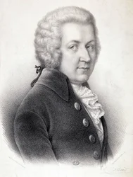 Portrett i byste av Wolfgang Amadeus Mozart (1756-1791) - av Belliard, gravering