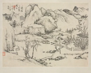 Landskapsalbum i forskjellige stiler: Scenery of Mount Changbai etter Huang Gongwang, 1684.