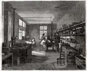 Atelier de galvanoplastie. Galvaniseringsverksted.