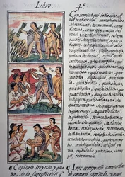 Tro og overtro, bok IV av den florentinske kodeksen, tospråklig versjon på spansk og nahuatl, generell historie om tingene i det nye Spania, aztekisk sivilisasjon
