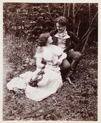 Edwardiansk portrett, par i kjole fra 1800-tallet