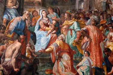 Julekrybbe. Fresco. San Donato kirke. Genova. Italia.