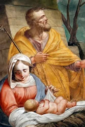 Julekrybbe. Hellig familie. Santa Maria delle Vigne-basilikaen. Genova. Italia.