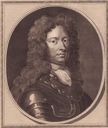 Portrett av den engelske soldaten Thomas Tollemache (ca. 1651-1694), kobberstikk av John Goldar (1729-1795) fra maleri av G Kneller
