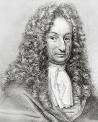 Portrett av Gottfried Wilhelm von Leibniz (1646-1716), tysk matematiker, filosof og vitenskapsmann, gravering