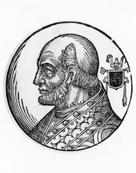 Portrett av Theodorus I (død 649), 73. pave av den katolske kirke fra 642, gravering