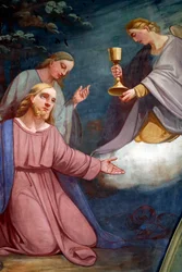 Rumilly kirke. Veggmaling. Jesus ber i Getsemane hage etter det siste måltid. Frankrike.