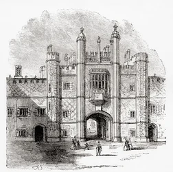 Porten til Eton College, Eton, Berkshire, England, sett her på 1800-tallet.