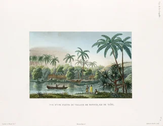 Utsikt over en landsby ved Matavai, øya Tahiti