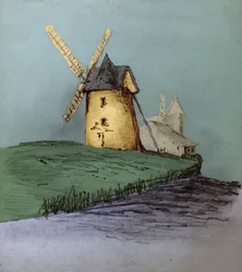 Vindmølle i Normandie, Frankrike. ca 1830 (illustrasjon)