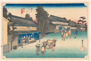 Narumi, et sted som er kjent for sin klut, i de femti-tre stasjonene på Tokaido-veien