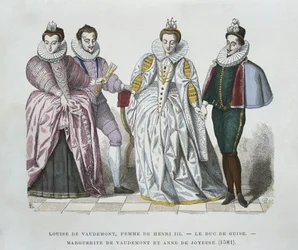Louise av Lorraine-Vaudemont (1553-1601), kone til Henri III, hertugen av Guise (1549-88), Marguerite av Vaudemont (1564-1625) og Anne av Joyeuse (1561-87)