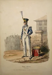 Royal Marines Drummer, ca. 1829 (håndfarget litho)