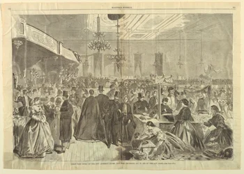 Stor messe gitt i City Assembly Rooms, New York, desember 1861, i Aid of City Poor, fra Harper