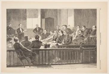 Jurymedlemmer lytter til advokat, Høyesterett, New City Hall, New York