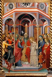 Marriage of Virgin, detalj av altertavlen som viser Stories of Virgin av Bartolo di Fredi (1330-1410)