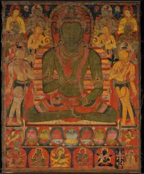 Buddha Amoghasiddhi med åtte bodhisattvaer